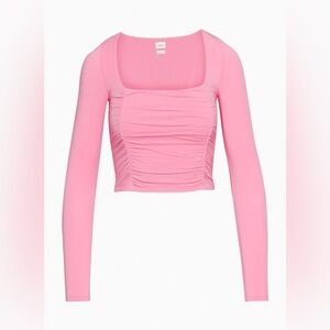 NWT Aritzia Wilfred Lydia Square Neck Ruched Top in Poetic Pink- Size Large